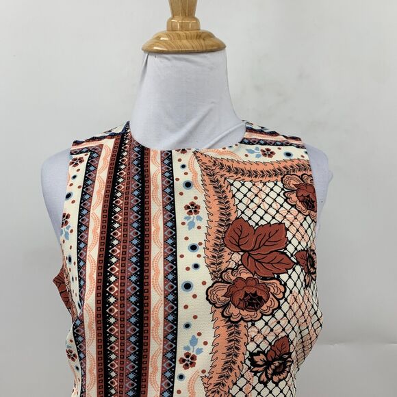 TopShop Scarf Printed Boho Dress Womens 4 Cutout Sides Back Zip Cinch Waist - Picture 3 of 16